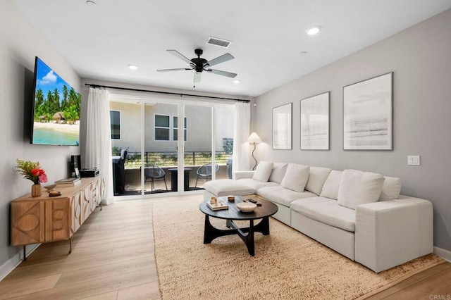 7902 Belluno Way, San Diego, CA 92126 - living area featuring light wood-type flooring, ceiling fan, recessed lighting, and baseboards