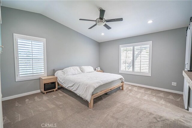 28217 Alton Way, Castaic, CA 91384 - carpeted bedroom featuring lofted ceiling, baseboards, recessed lighting, and a ceiling fan