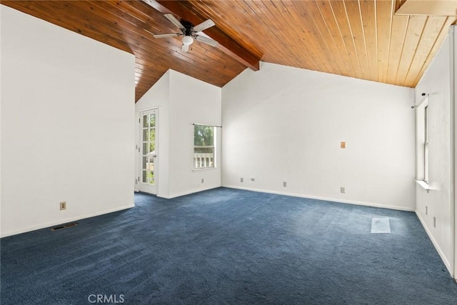 2631 San Jose St, Chico, CA 95973 - spare room featuring wooden ceiling, a ceiling fan, and dark carpet
