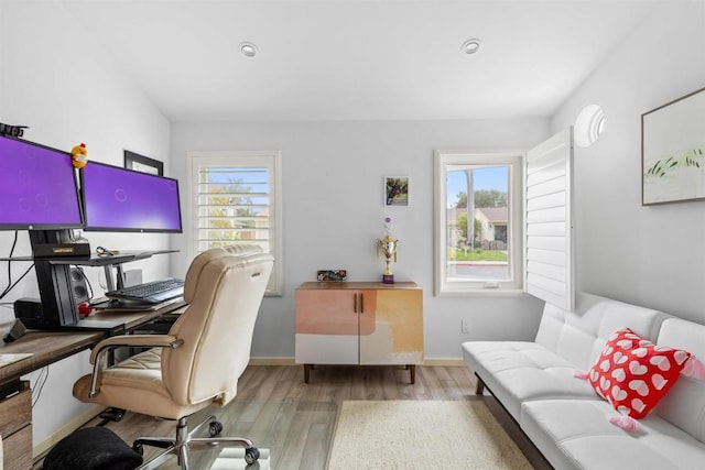 6544 Camino Del Parque, Carlsbad, CA 92011 - home office with wood finished floors, healthy amount of natural light, baseboards, and recessed lighting