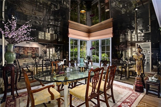 2363 Coldwater Canyon Dr, Beverly Hills, CA 90210 - dining room featuring a high ceiling and wood finished floors