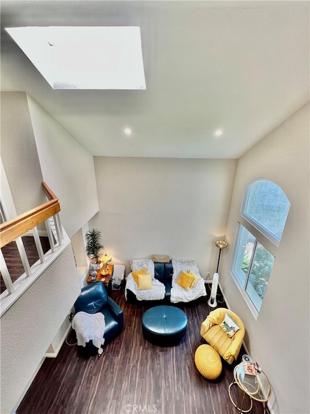 29403 Clear View Ln, Highland, CA 92346 - living area featuring a skylight, wood finished floors, recessed lighting, and stairs