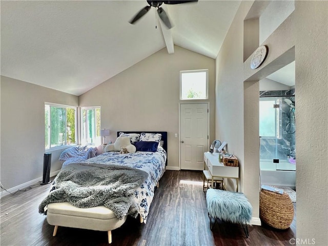 29403 Clear View Ln, Highland, CA 92346 - bedroom featuring wood finished floors, baseboards, beamed ceiling, high vaulted ceiling, and a textured wall
