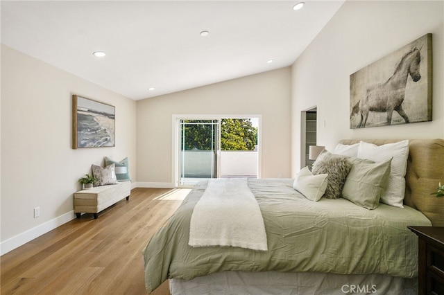 1917 N Quince Way, Upland, CA 91784 - bedroom with wood finished floors, lofted ceiling, baseboards, recessed lighting, and access to exterior
