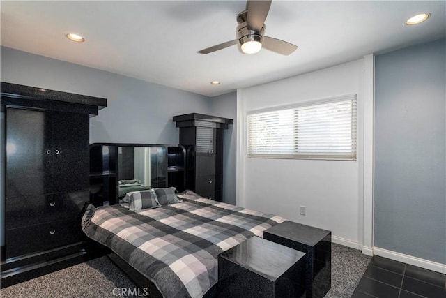 11829 Balboa Blvd, Granada Hills, CA 91344 - bedroom featuring recessed lighting, dark tile patterned floors, and a ceiling fan