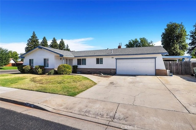 2192 Beverly Ave, Clovis, CA 93611 - single story home featuring brick siding, an attached garage, concrete driveway, and stucco siding