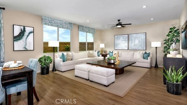 36895 Cascina Ln, Beaumont, CA 92223 - living room with ceiling fan, recessed lighting, and wood finished floors