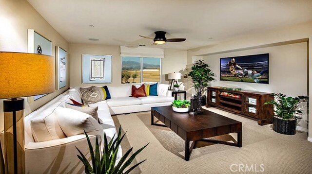 36895 Cascina Ln, Beaumont, CA 92223 - carpeted living area with a ceiling fan