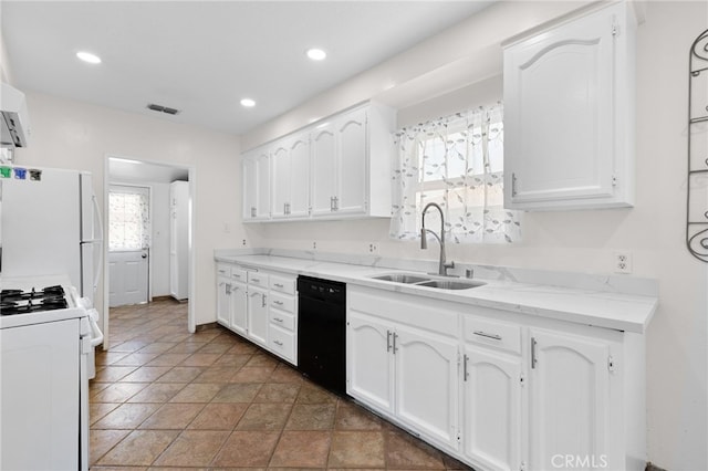 11422 Charlesworth Rd, Santa Fe Springs, CA 90670 - kitchen with white appliances, a sink, white cabinetry, recessed lighting, and baseboards