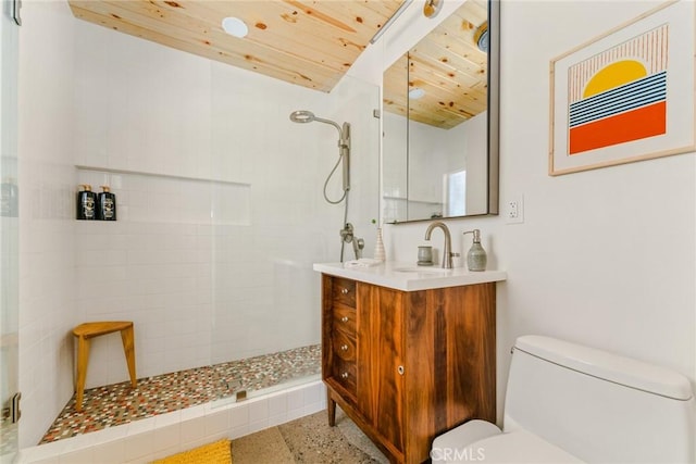 79124 Valle Vista Rd Unit 29, Palms, CA 92277 - bathroom featuring wood ceiling, toilet, walk in shower, and vanity