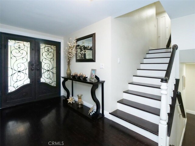 4784 Browndeer Ln, Rancho Palos Verdes, CA 90275 - foyer with baseboards, french doors, stairway, and wood finished floors