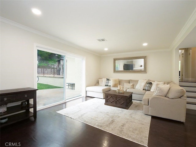 4784 Browndeer Ln, Rancho Palos Verdes, CA 90275 - living room featuring ornamental molding, wood finished floors, and recessed lighting