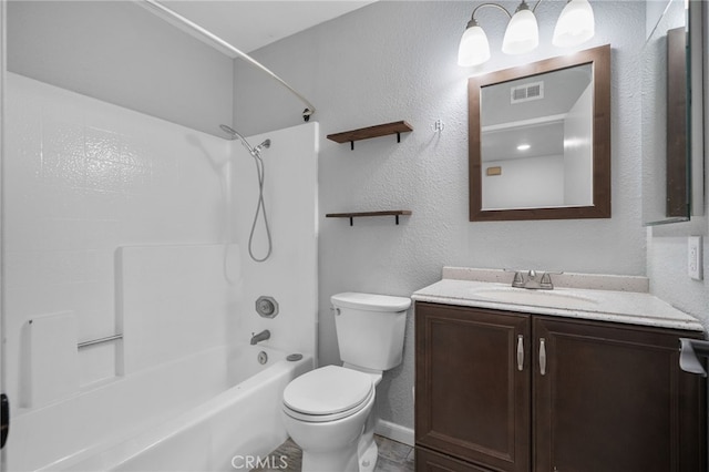 23478 Cambridge Rd Unit 296, Yorba Linda, CA 92887 - bathroom with vanity, toilet, washtub / shower combination, baseboards, and a textured wall