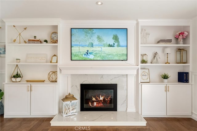 5492 Carousel Cir, Garden Grove, CA 92845 - detailed view of wood finished floors, a high end fireplace, and built in features