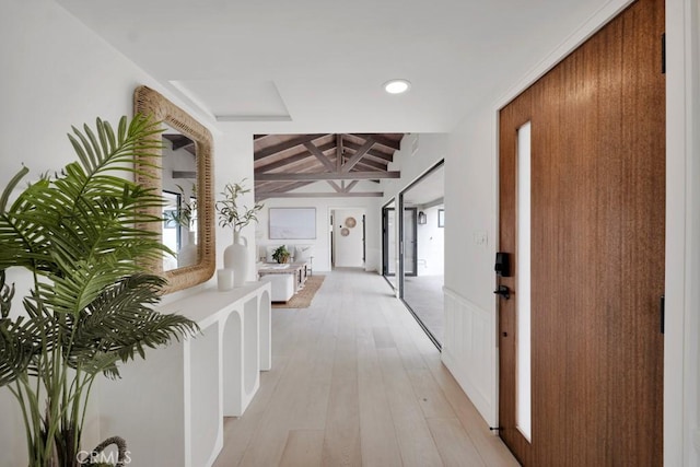 10 Camel Pt, Laguna Beach, CA 92651 - hall with light wood-style floors, beam ceiling, and recessed lighting