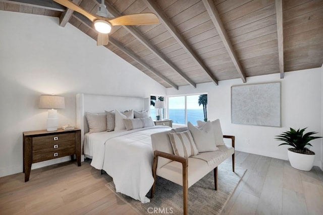 10 Camel Pt, Laguna Beach, CA 92651 - bedroom with wooden ceiling, light wood-style flooring, and a water view