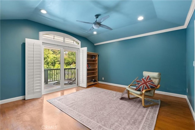 1761 Lemon Ter, North Tustin, CA 92705 - unfurnished room with vaulted ceiling, a ceiling fan, baseboards, wood finished floors, and recessed lighting