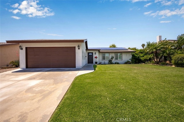 4435 Via Del Prado, Yorba Linda, CA 92886 - ranch-style home featuring stucco siding, driveway, a garage, and solar panels