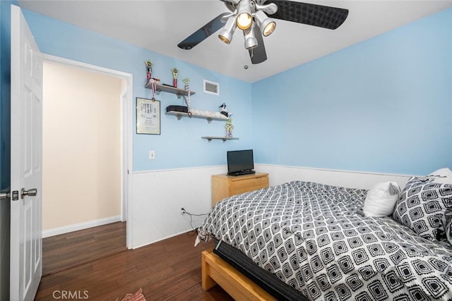4435 Via Del Prado, Yorba Linda, CA 92886 - bedroom featuring wood finished floors, a wainscoted wall, and a ceiling fan