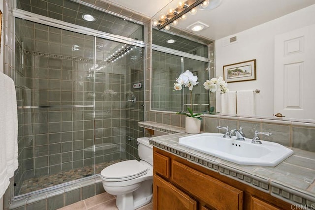7414 Lantana, Carlsbad, CA 92011 - bathroom with vanity, a shower stall, and tile patterned floors