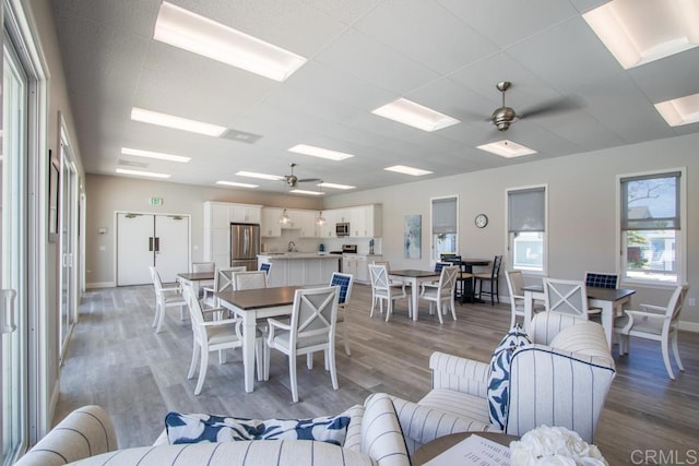 7414 Lantana, Carlsbad, CA 92011 - dining space featuring a ceiling fan and light wood finished floors