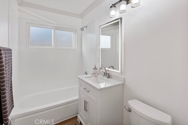 7710 Shoup Ave, West Hills, CA 91304 - full bath with toilet, vanity, bathing tub / shower combination, and crown molding