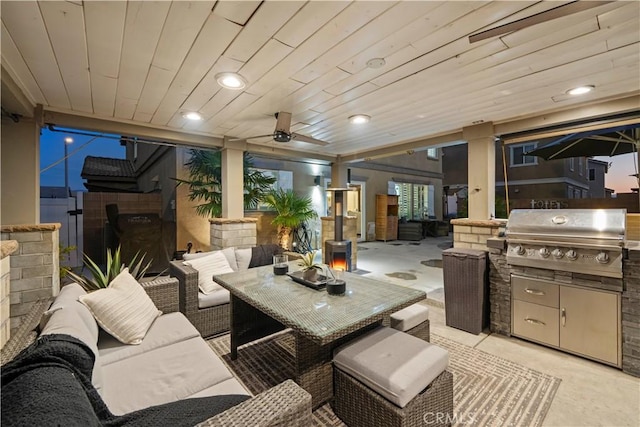 5239 Jade Ct, Lancaster, CA 93536 - view of patio with an outdoor hangout area, outdoor dining space, an outdoor kitchen, and ceiling fan