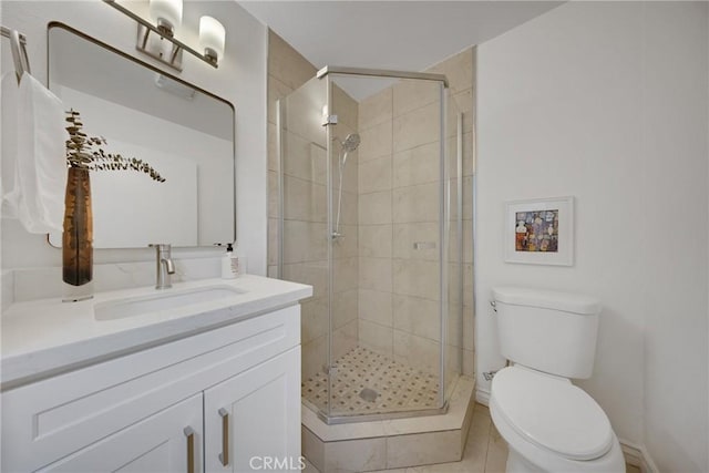 187 S Catalina Ave Unit 4, Pasadena, CA 91106 - full bathroom with toilet, vanity, a stall shower, and tile patterned floors
