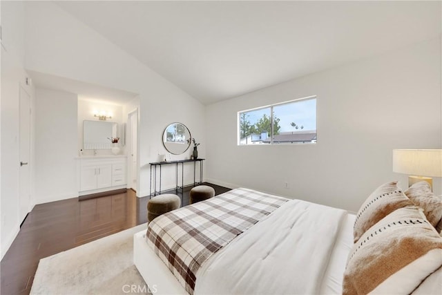187 S Catalina Ave Unit 4, Pasadena, CA 91106 - bedroom featuring wood finished floors, lofted ceiling, baseboards, and ensuite bath