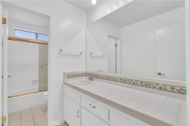 7551 Nada St, Downey, CA 90242 - bathroom with vanity, toilet, shower / bath combination, and tile patterned floors