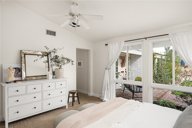 3231 Ruth Elaine Dr, Los Alamitos, CA 90720 - bedroom with lofted ceiling, light colored carpet, baseboards, and ceiling fan