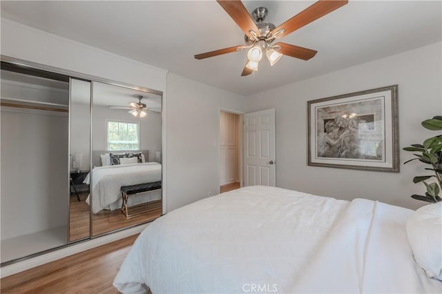 7704 Isis Ave, Los Angeles, CA 90045 - bedroom featuring wood finished floors, a closet, and a ceiling fan
