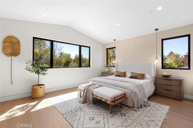 22640 Clarendon St, Woodland Hills, CA 91367 - bedroom featuring light wood-style flooring, lofted ceiling, and recessed lighting
