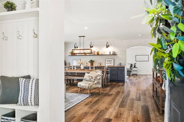 4326 Forest Ranch Rd, Oceanside, CA 92057 - interior space with wood finished floors and arched walkways