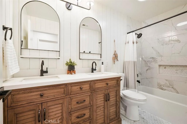 4326 Forest Ranch Rd, Oceanside, CA 92057 - full bath featuring shower / bath combination with curtain, double vanity, and toilet