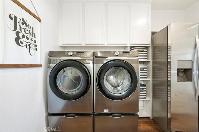 4326 Forest Ranch Rd, Oceanside, CA 92057 - washroom featuring separate washer and dryer, cabinet space, and wood finished floors