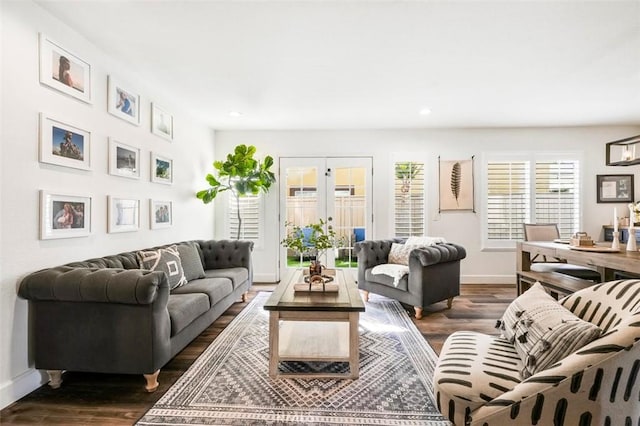 4326 Forest Ranch Rd, Oceanside, CA 92057 - living room featuring baseboards, dark wood-style floors, and recessed lighting