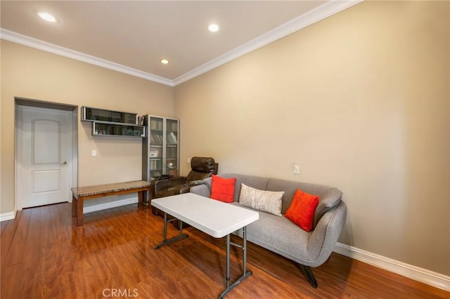10610 Oak Tree Way, Sunland, CA 91040 - living area featuring crown molding, baseboards, wood finished floors, and recessed lighting
