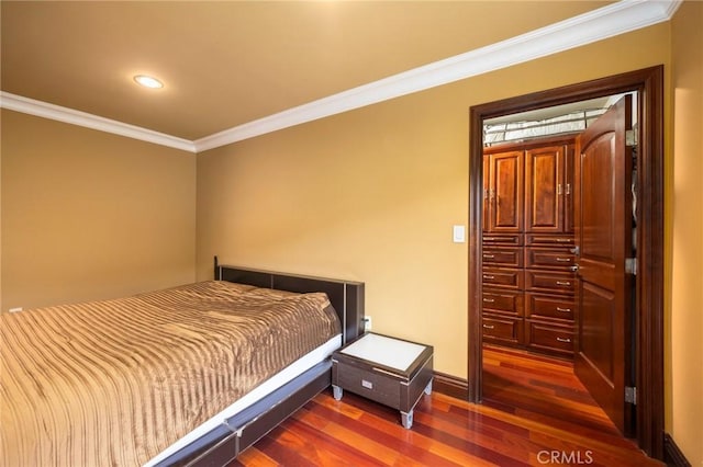 10610 Oak Tree Way, Sunland, CA 91040 - bedroom with ornamental molding, dark wood-style floors, recessed lighting, and baseboards