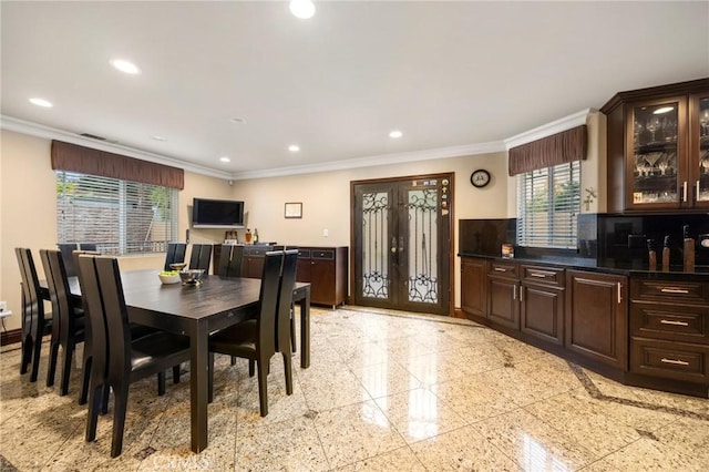 10610 Oak Tree Way, Sunland, CA 91040 - dining room with ornamental molding, recessed lighting, and granite tiled floors