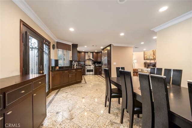 10610 Oak Tree Way, Sunland, CA 91040 - dining room featuring crown molding, recessed lighting, and granite floors