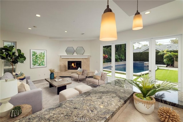 3141 Hillrose Dr, Rossmoor, CA 90720 - living area with recessed lighting and a premium fireplace