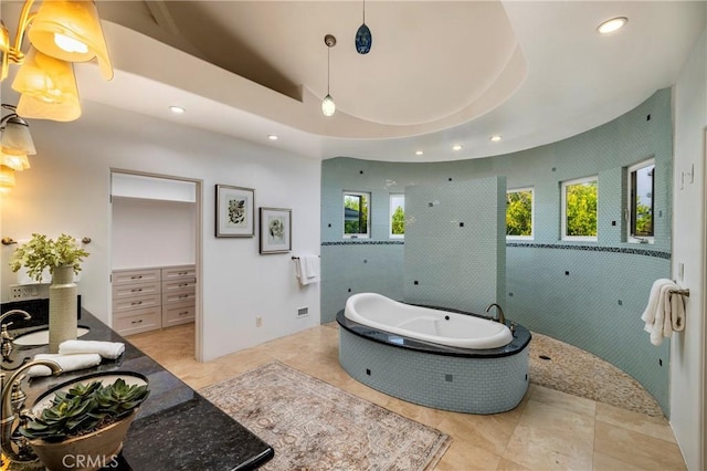 3141 Hillrose Dr, Rossmoor, CA 90720 - bathroom with a garden tub, vanity, recessed lighting, and walk in shower