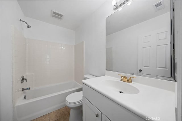 1568 Burns Ln, San Jacinto, CA 92335 - bathroom featuring vanity, toilet, tile patterned flooring, and shower / tub combination