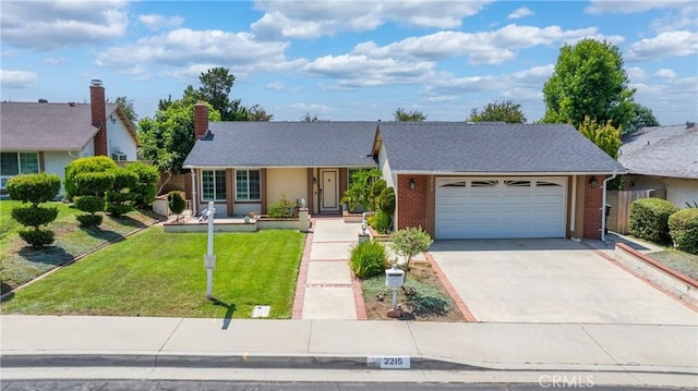 2215 Calmette Ave, Rowland Heights, CA 91748 - view of front of home with an attached garage, driveway, a front yard, a shingled roof, and brick siding