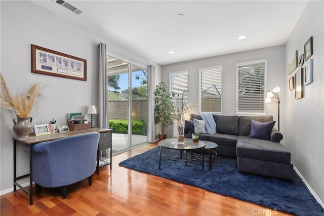 103 Corte Tierra Bella, San Clemente, CA 92673 - living room featuring wood finished floors, an office area, recessed lighting, and baseboards
