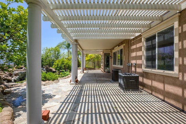 30185 Tenaya Ln, Highland, CA 92346 - view of patio featuring a pergola and central AC unit