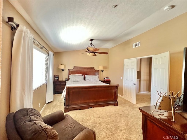 5890 Kendrick Dr, Riverside, CA 92507 - bedroom with light colored carpet, lofted ceiling, a ceiling fan, and baseboards