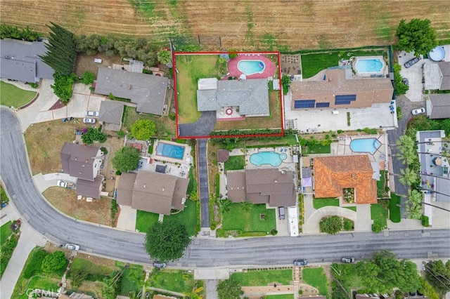 20043 Emerald Meadow Dr, Walnut, CA 91789 - aerial view of residential area with a pool area and property parcel outlined