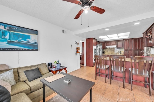 20043 Emerald Meadow Dr, Walnut, CA 91789 - living area with a ceiling fan, light tile patterned floors, and recessed lighting